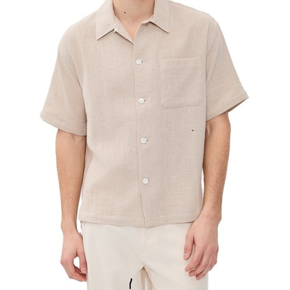 FRAME Botton Shirt Mens Large Beige Premium Italian Fabric Textured Luxury New